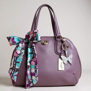 Coach Deep Lavender Leather Satchel with Scarf and Charm